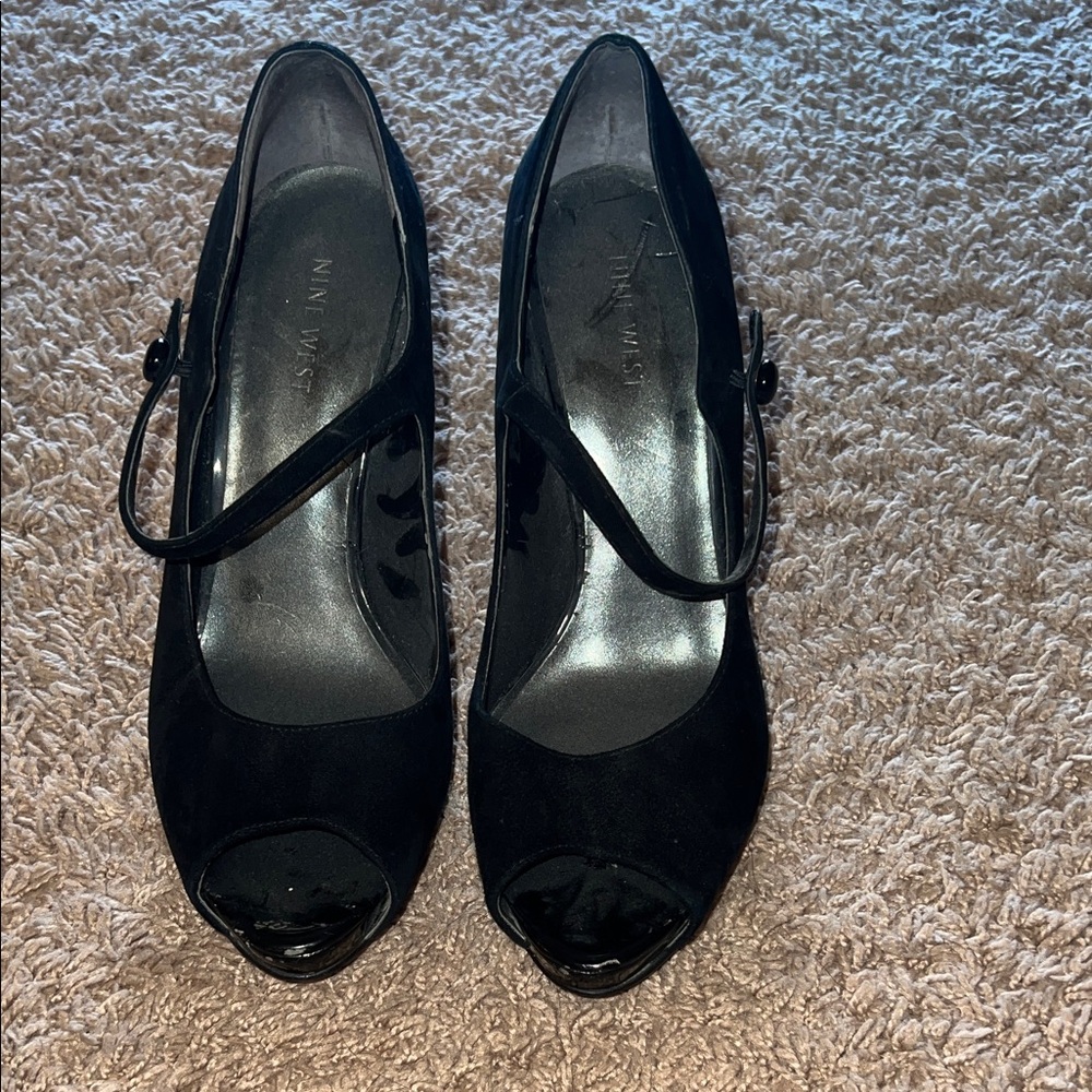 Nine West Black Peep Toe Mary Jane Heels
